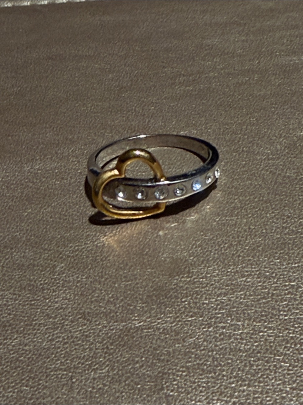 Gold & Silver Heart Accent Ring with Crystals - Women Jewelry
